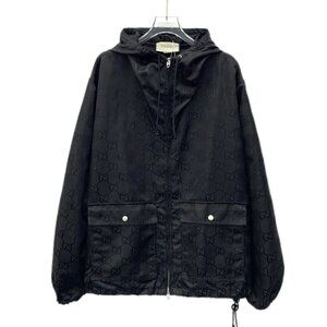 DM0118 Gucci Black Monogram Hooded Jacket With Front Pockets